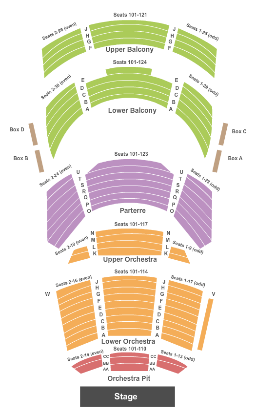 Performance Hall At Bicknell Family Center for the Arts Seating Chart